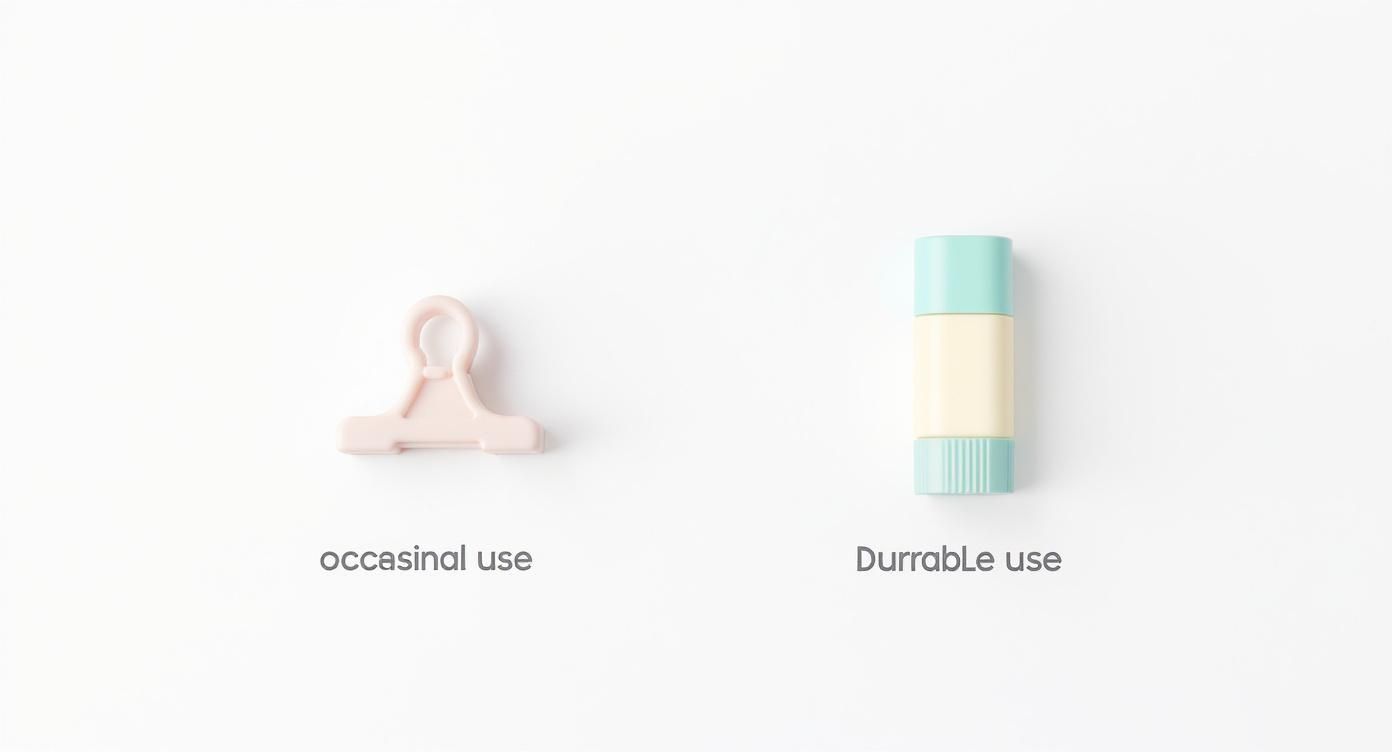 Comparación de uso ocasional con clip rosa y uso duradero con pegamento para extensiones de cabello