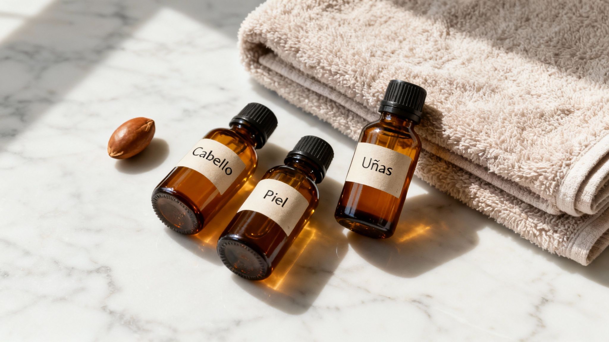 Una persona aplicando aceite de argán de un gotero en su mano