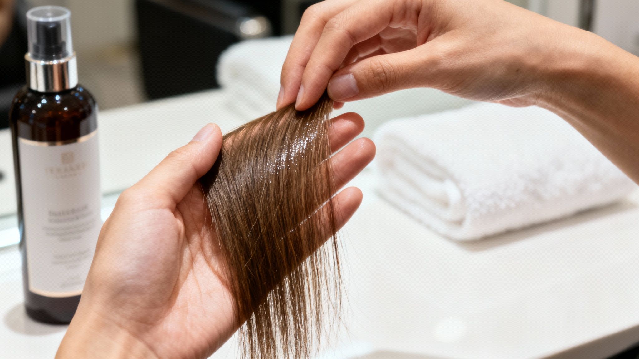 Mujer secándose el pelo con un cepillo redondo para darle volumen.
