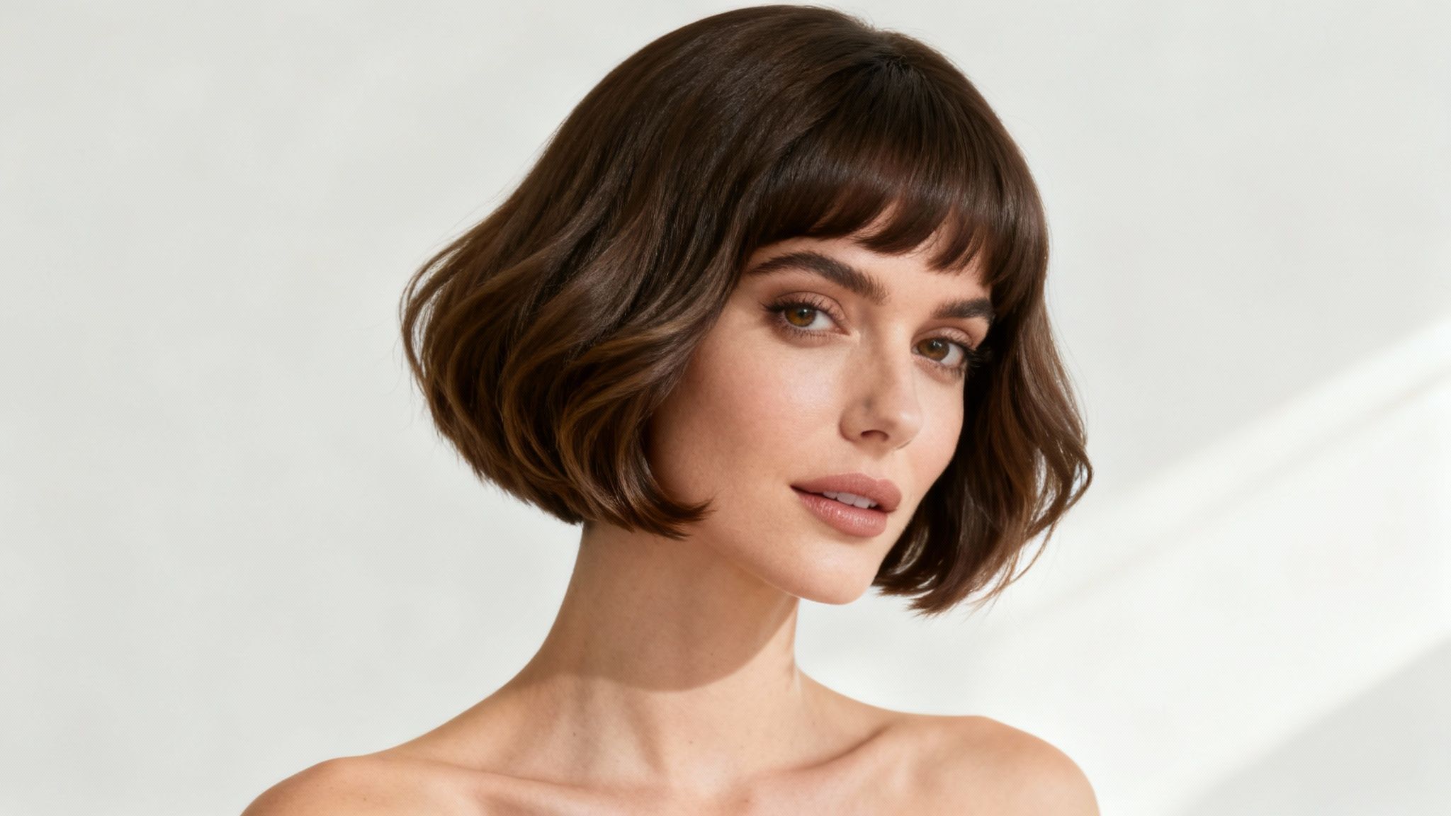 Mujer con un corte de pelo estilo bob italiano que aporta volumen y movimiento.