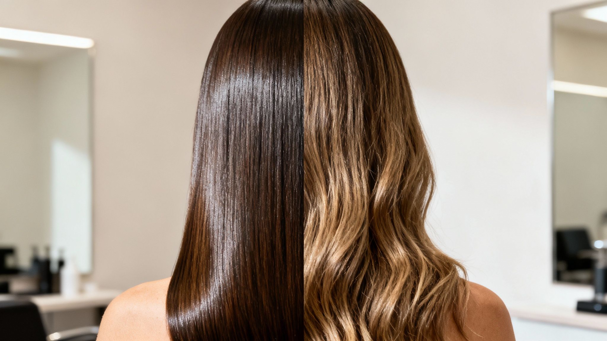 Mujer con cabello liso y brillante después de un tratamiento de alisado