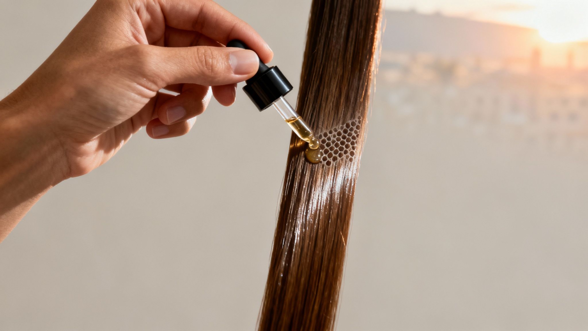 Mujer con cabello liso y brillante después de un tratamiento de keratina