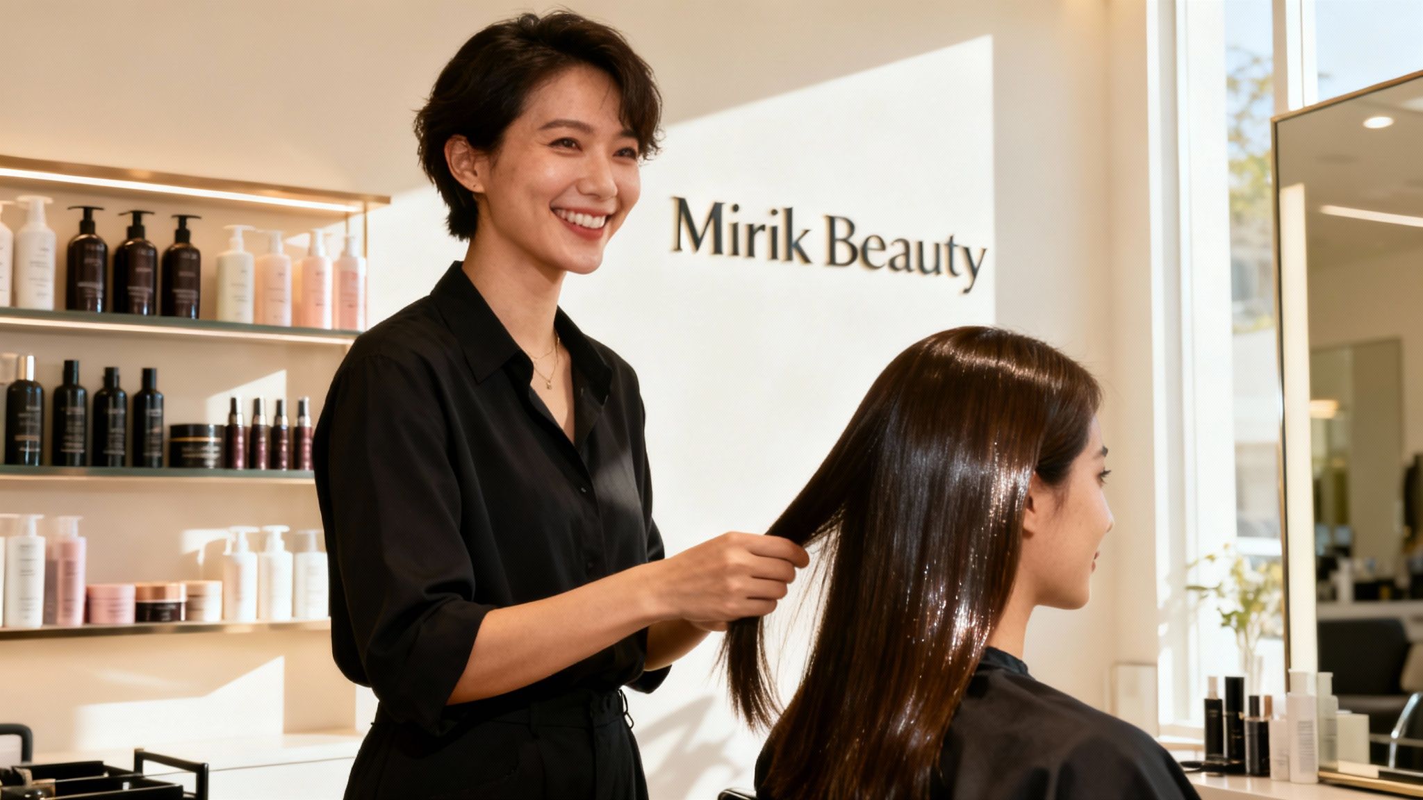 Estilista profesional aplicando tratamiento de keratina en un salón de Barcelona