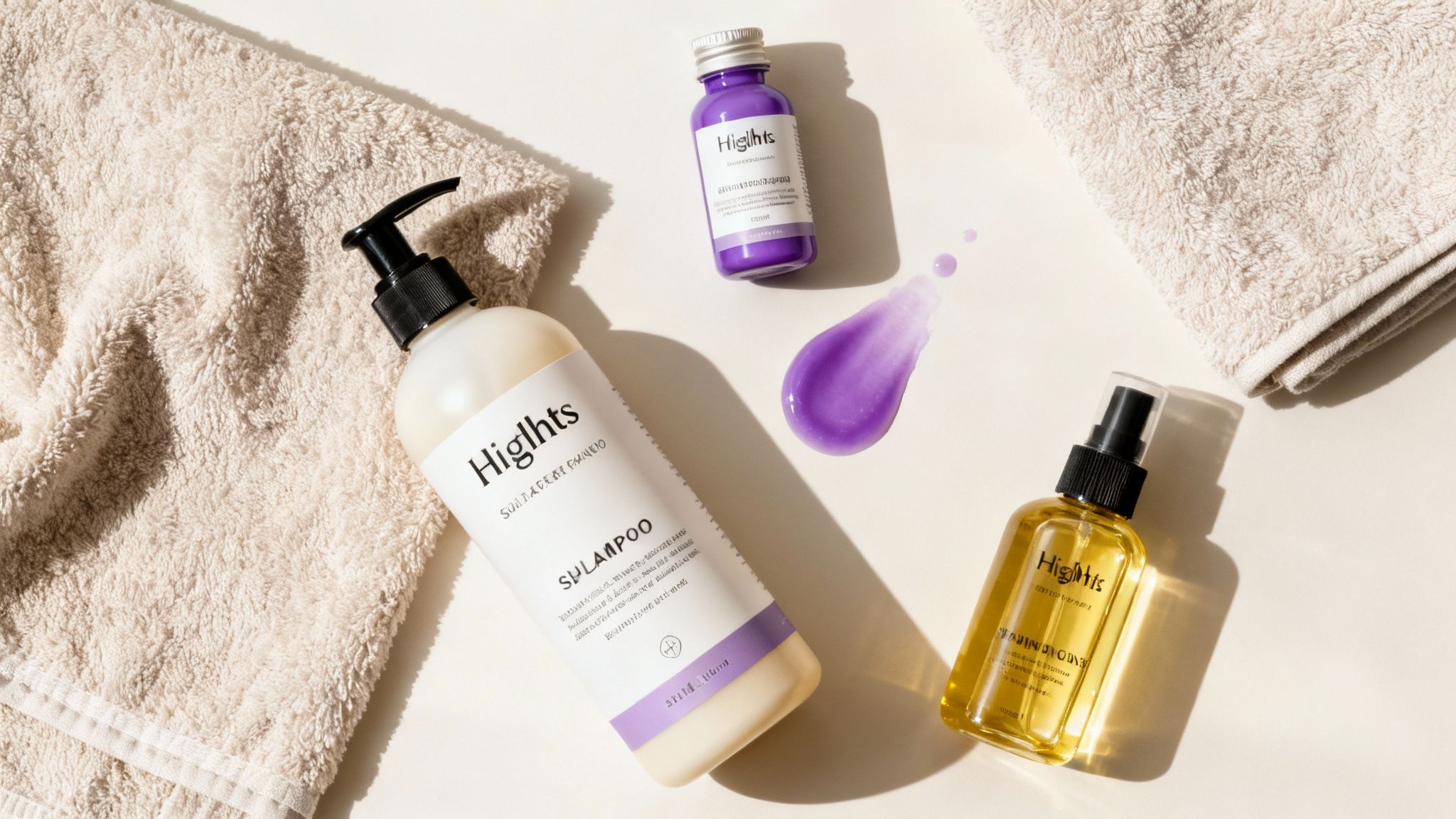 Una mujer aplicando un producto de cuidado en su cabello con mechas rubias.