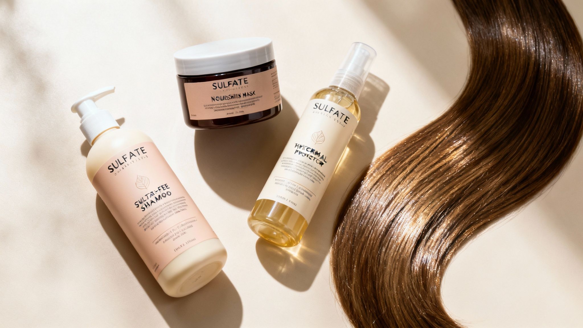 Mujer con cabello largo, liso y brillante sonriendo mientras se toca el pelo.