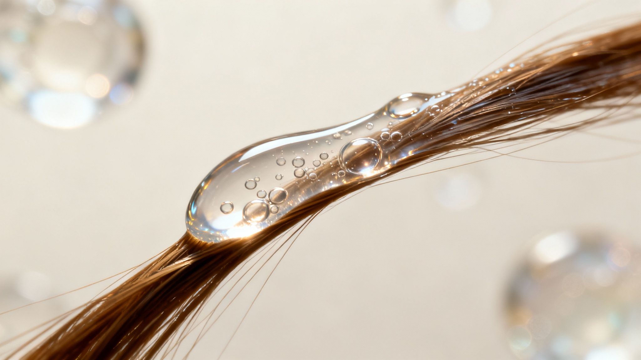 Un estilista aplicando un tratamiento de botox capilar en un cabello largo y rubio.
