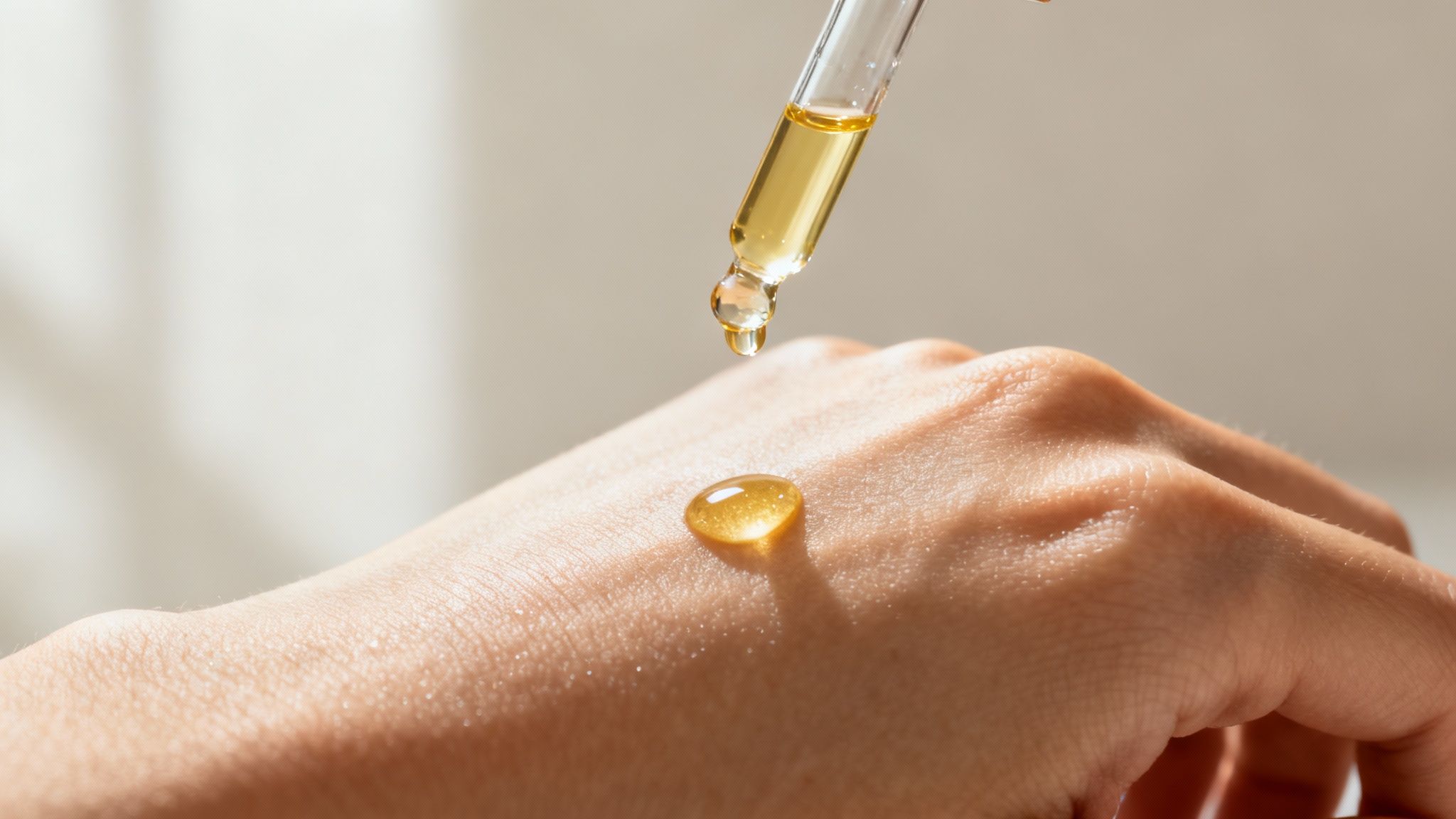 Una mujer aplicándose aceite de argán en la cara