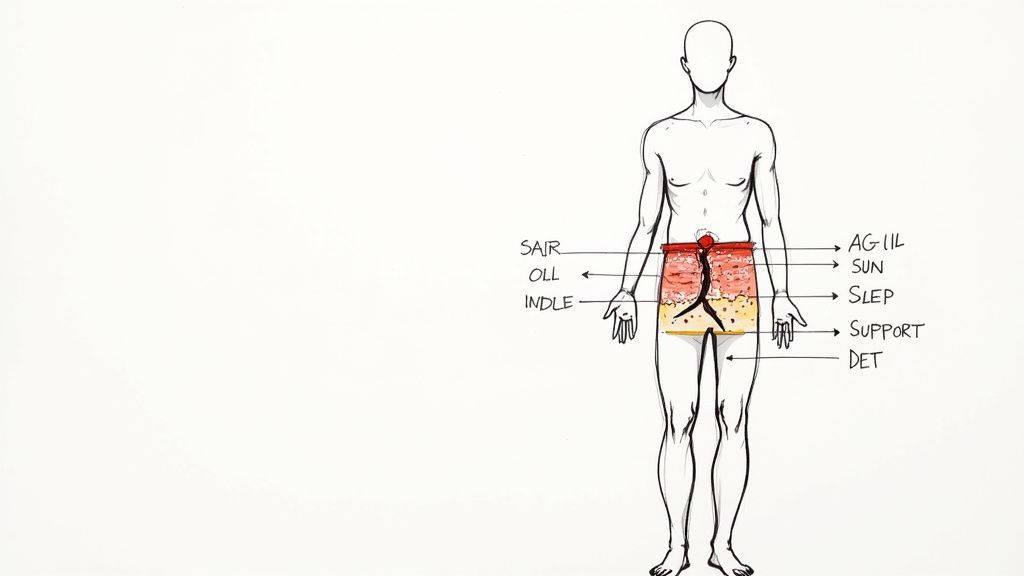 Fruits and vegetables rich in vitamins that support collagen production.