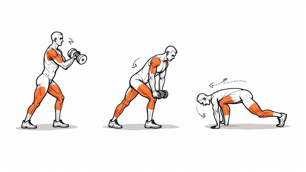 A person applying a skincare serum to their face, with bottles of product in the background.