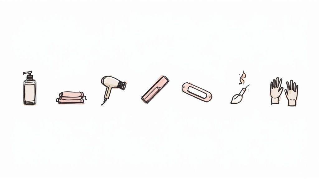 A woman with healthy hair doing a relaxing yoga pose outdoors.