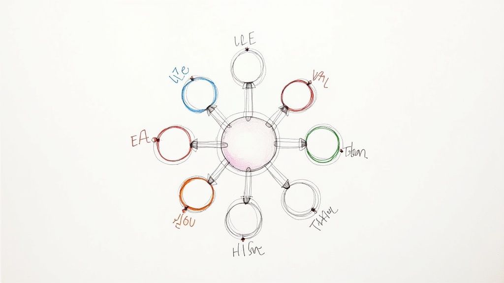 Colorful graphic of the nine essential amino acids as building blocks