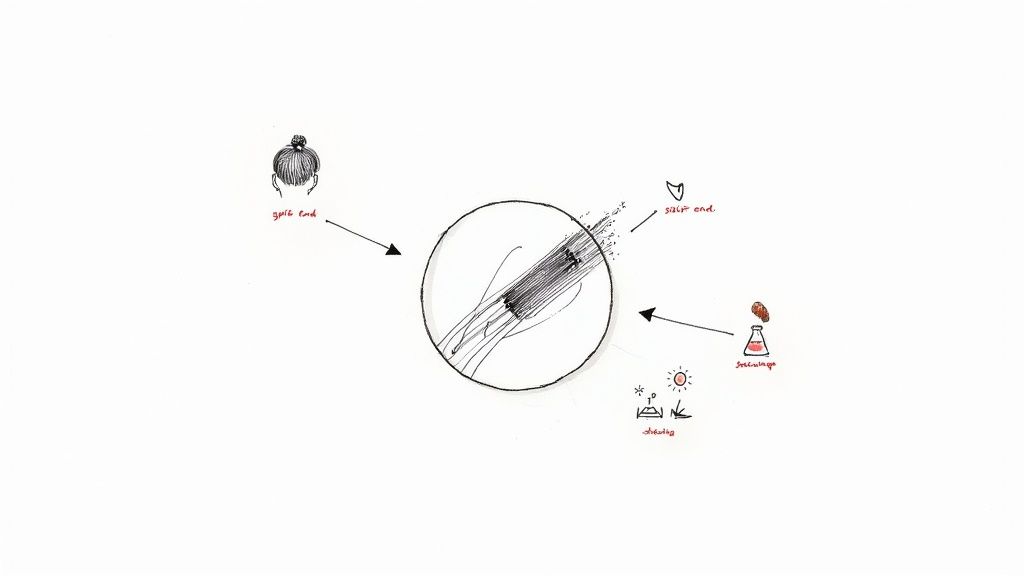 Woman with healthy hair in a towel turban looking at her reflection in the mirror