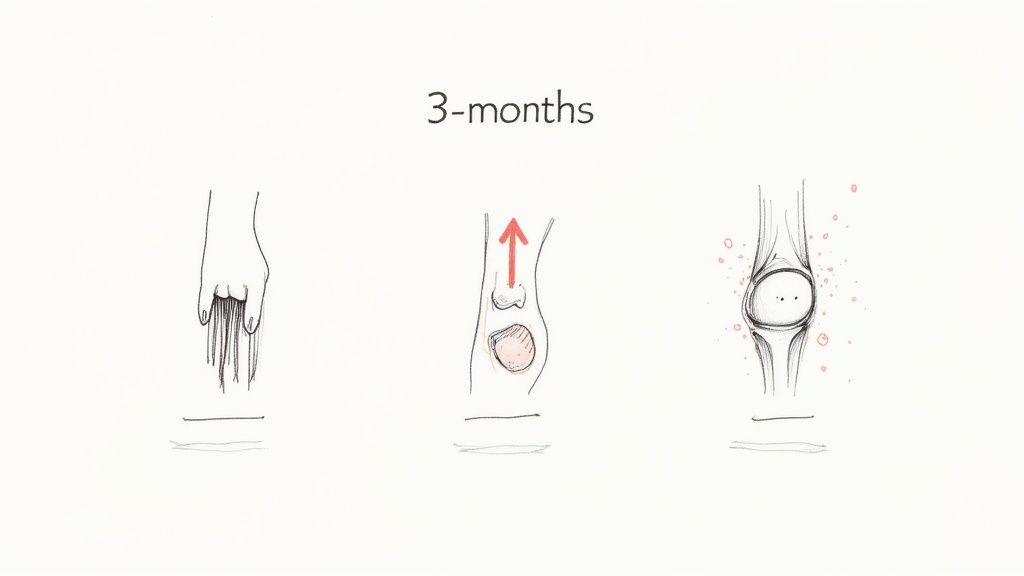 Illustration showing changes over 3 months related to hair, skin, and joint health.