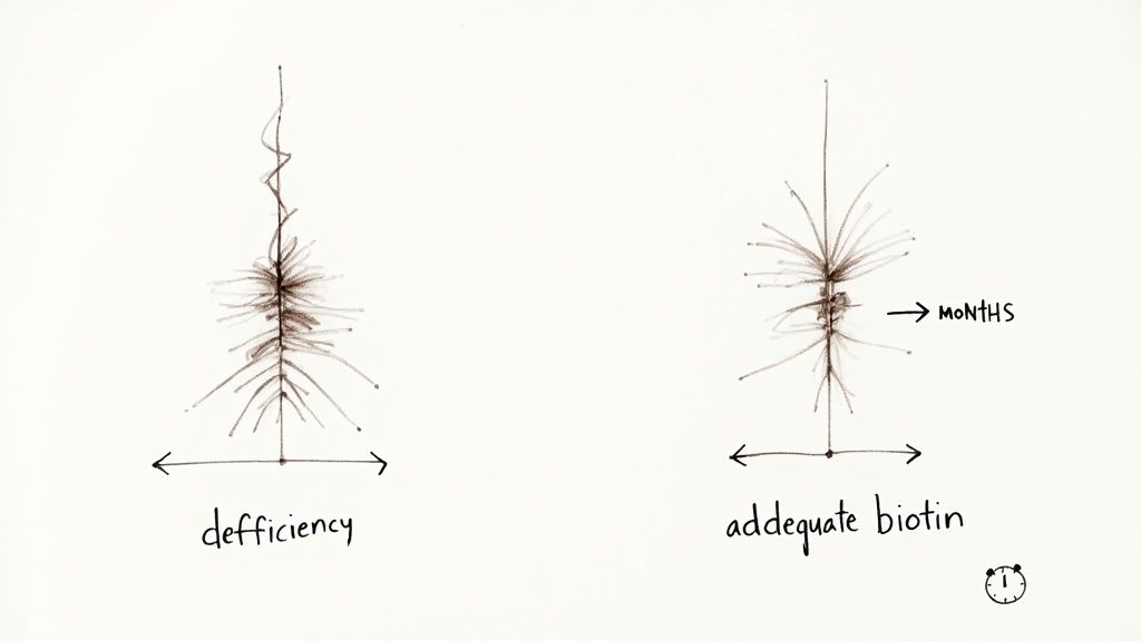 Woman with long, healthy hair, representing biotin for hair growth results