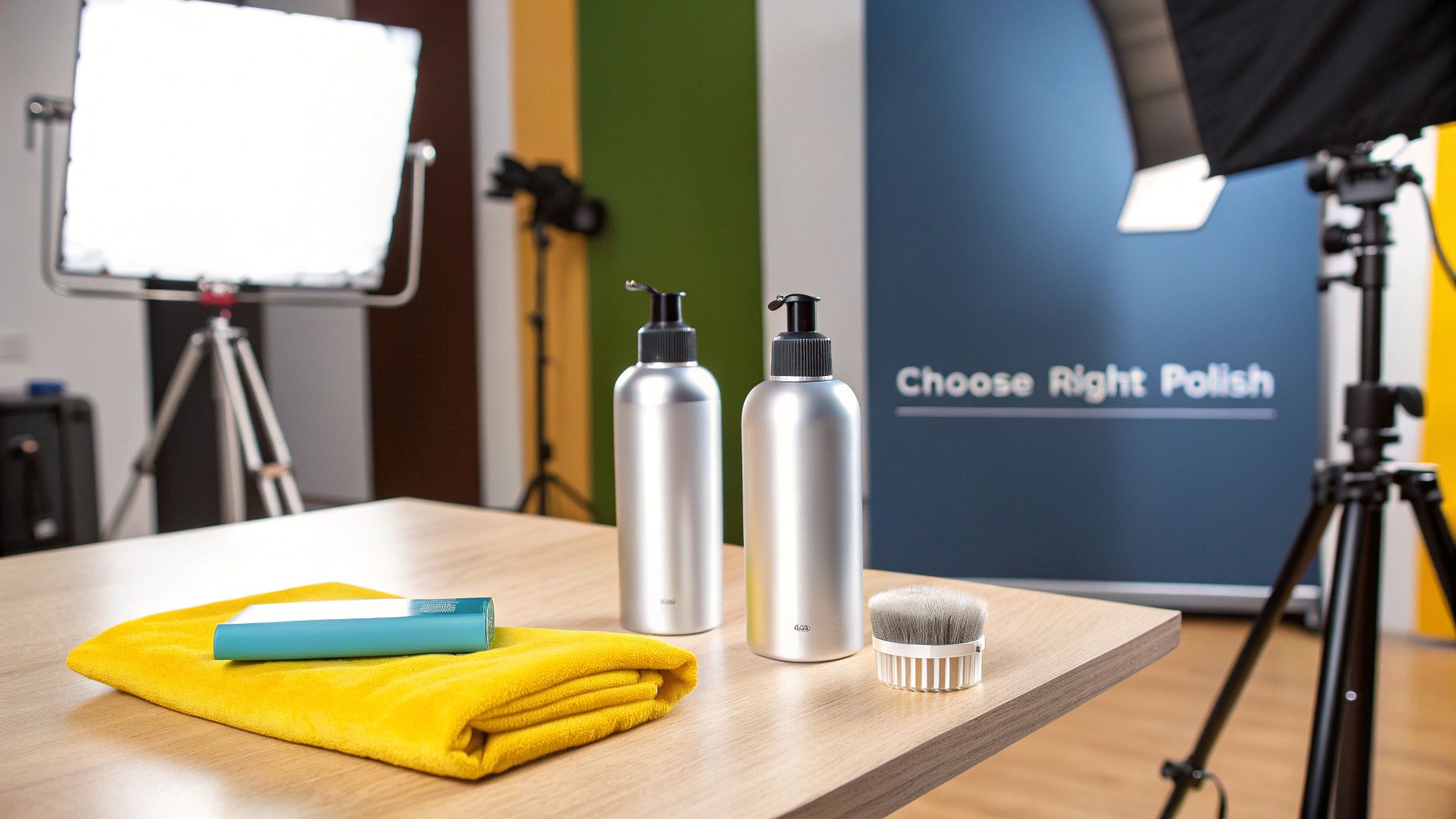 A bottle of silver polish next to a silver polishing cloth