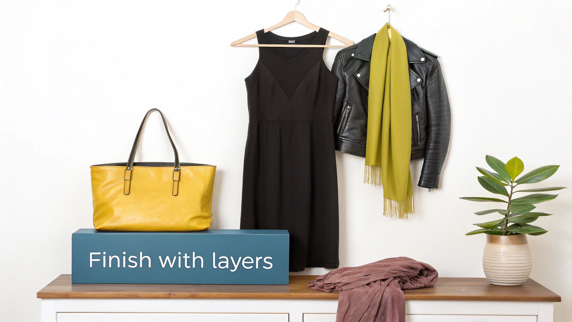 Woman holding a stylish bag with her little black dress