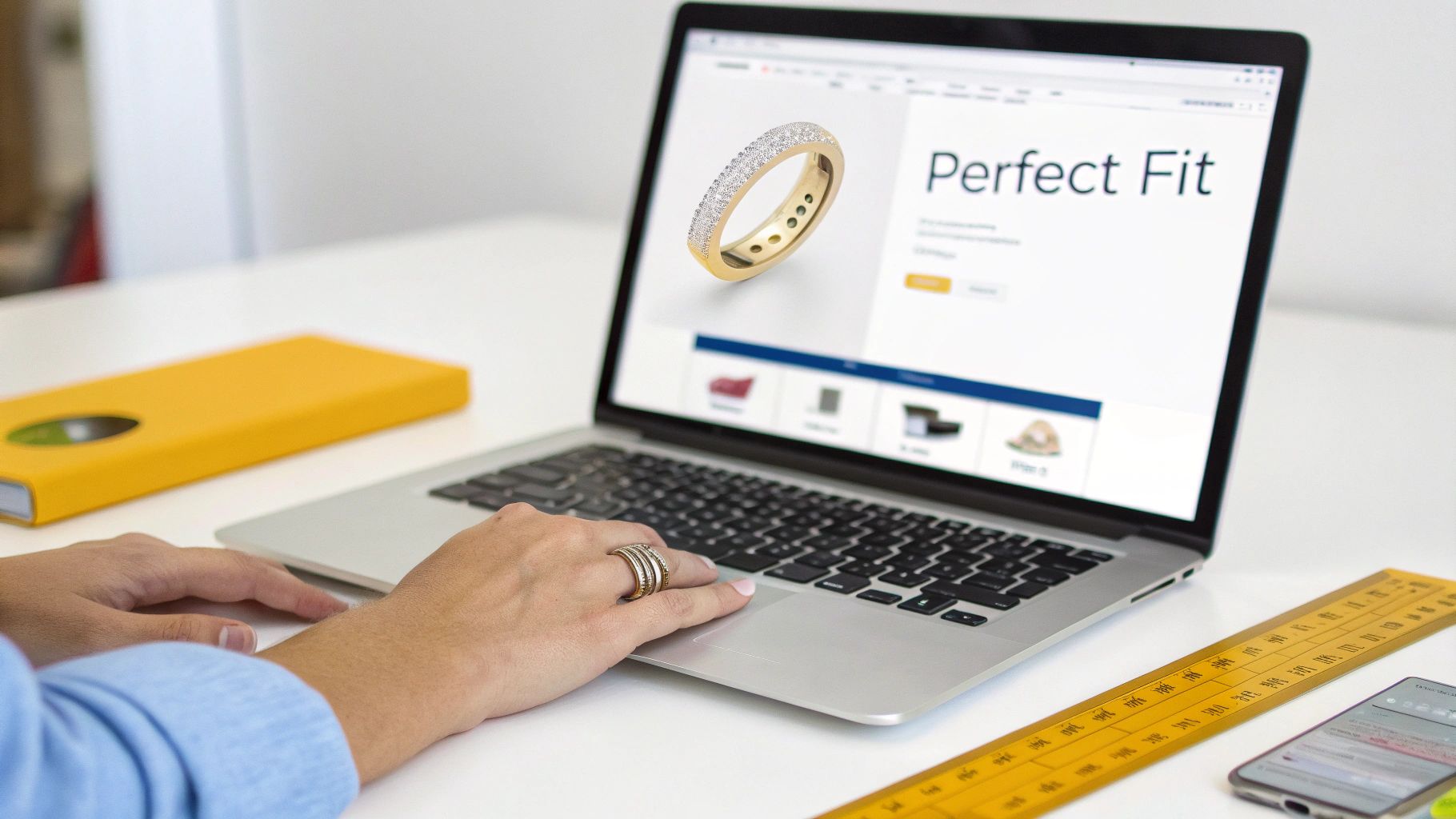 Two hands wearing several rings, showcasing different styles and fits.