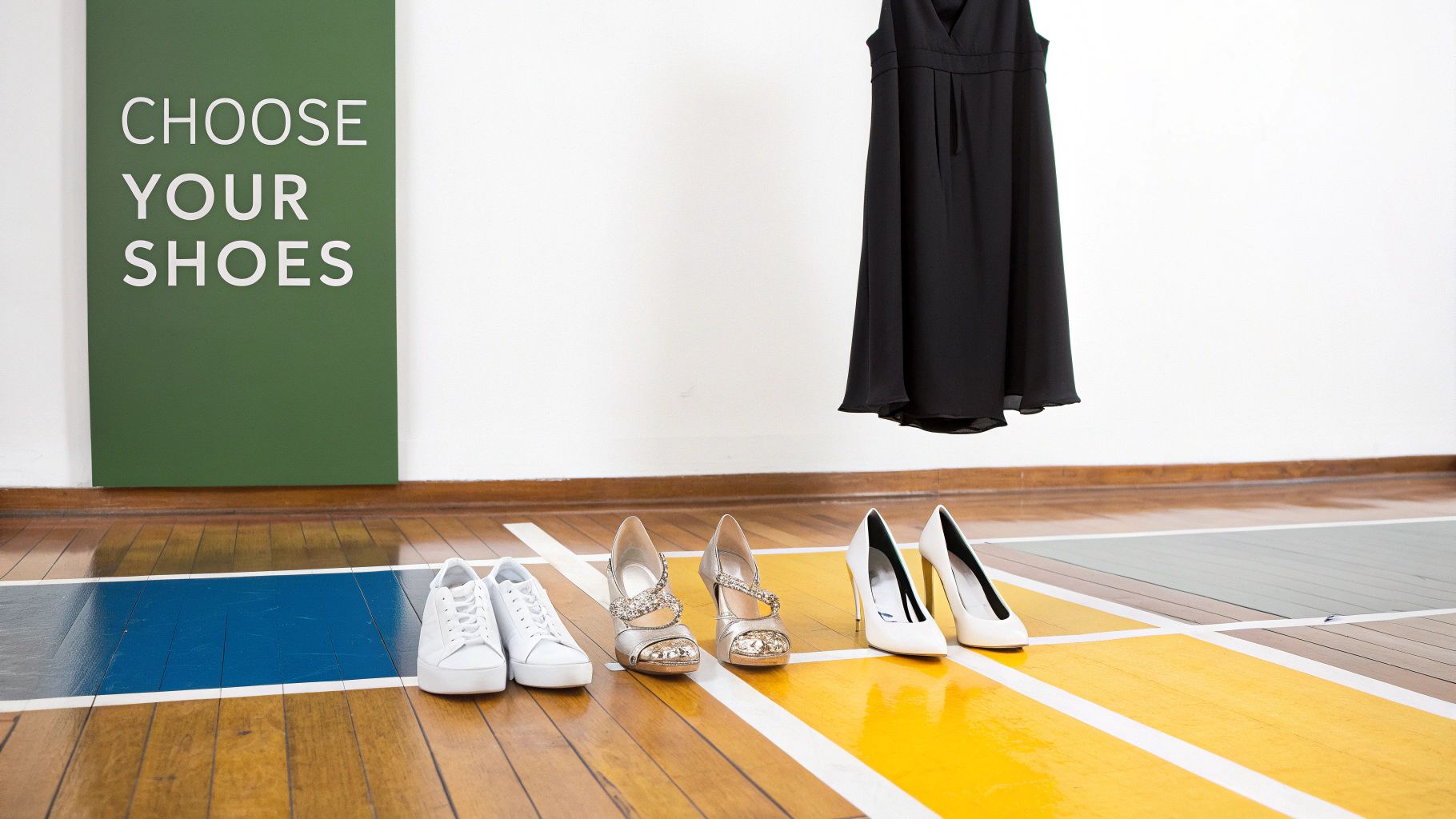 Woman wearing a little black dress with stylish shoes