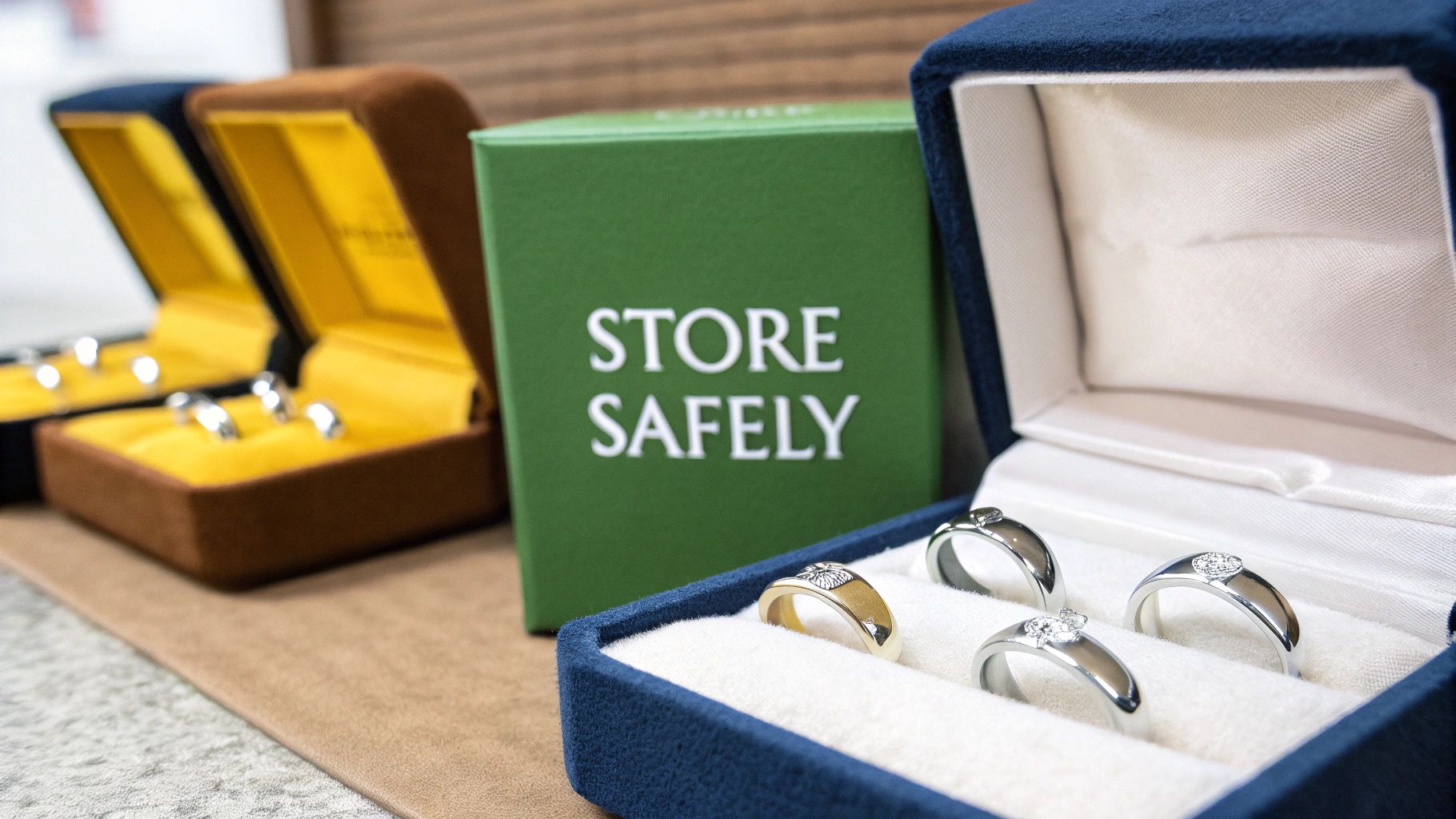 A collection of sterling silver jewelry neatly organized in a fabric-lined jewelry box with separate compartments.