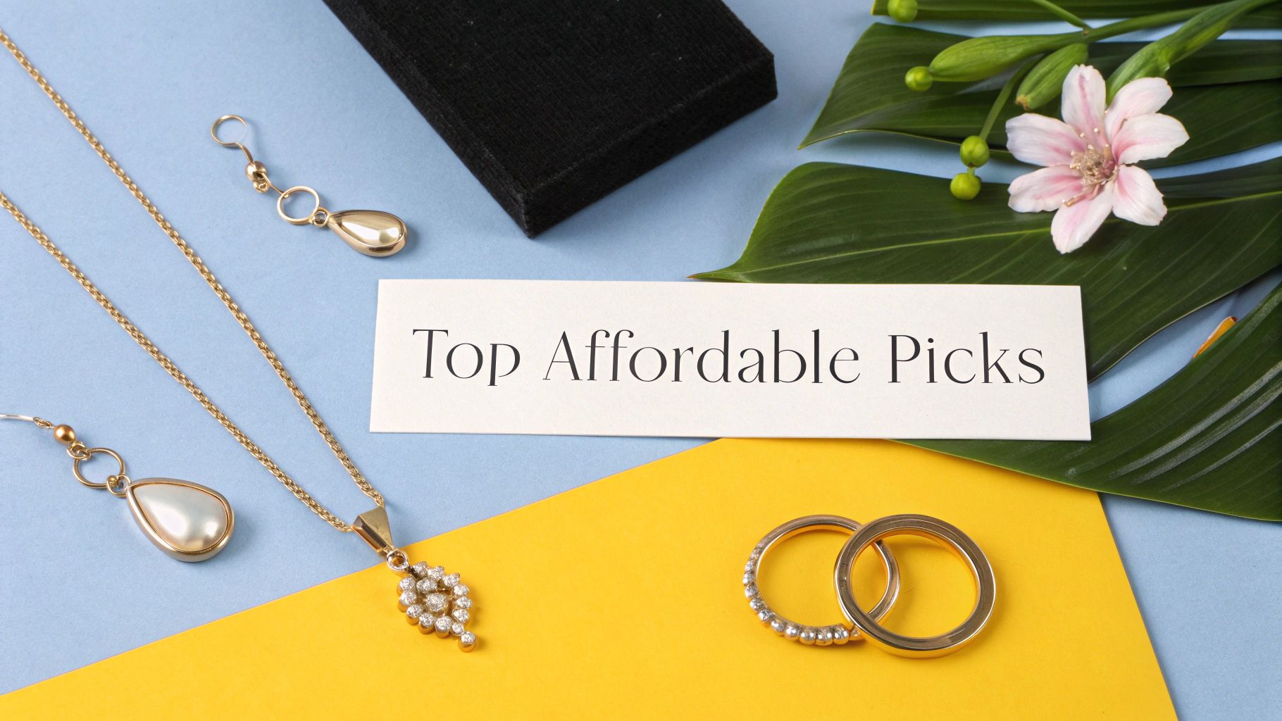 A collection of minimalist gold jewelry pieces neatly arranged on a white surface.