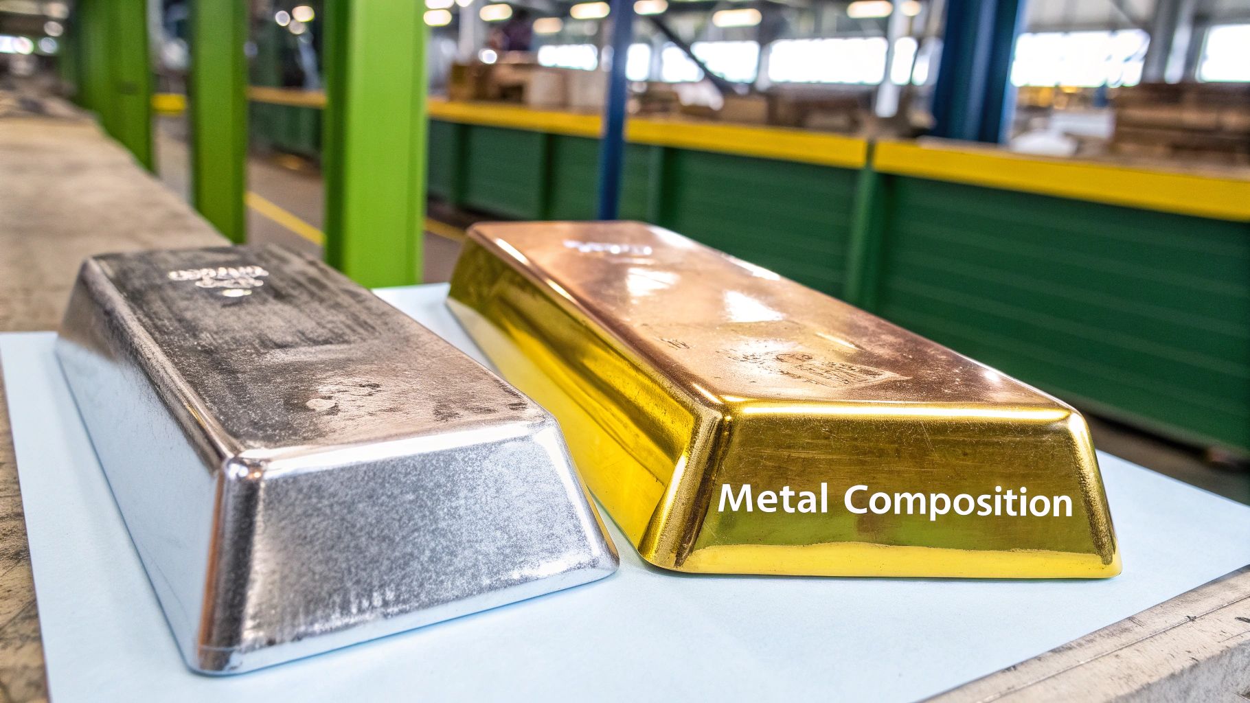 Polished brass and copper materials showing their distinct colors