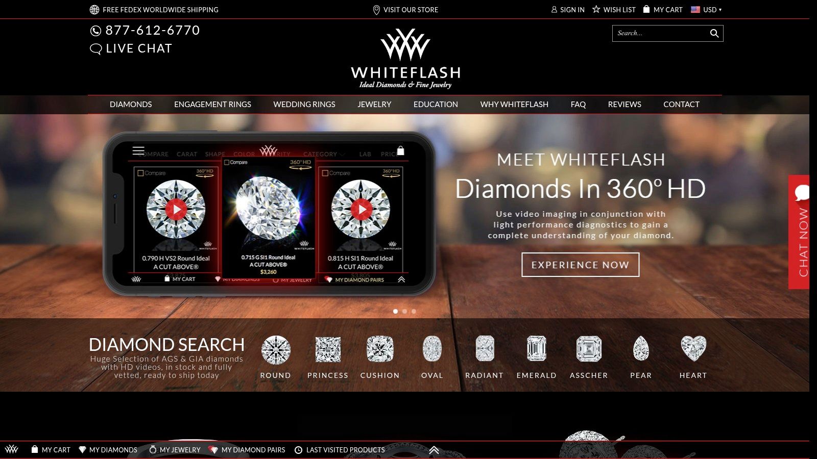 Whiteflash Website showing a diamond ring