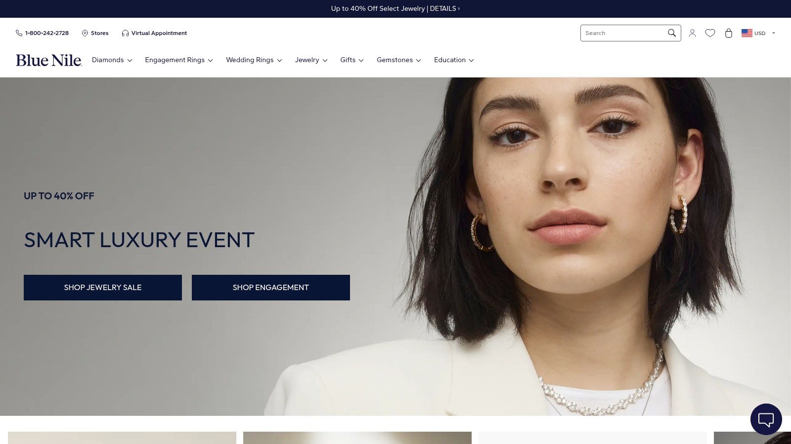 Blue Nile Website showing a diamond ring