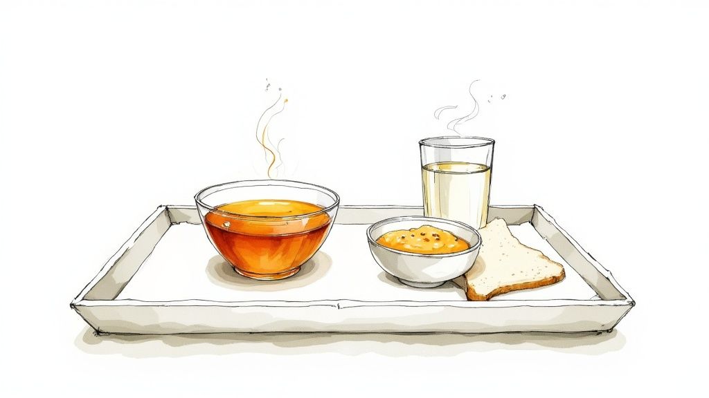 A bowl of warm, comforting soup ready to eat, symbolizing gentle post-procedure nutrition.