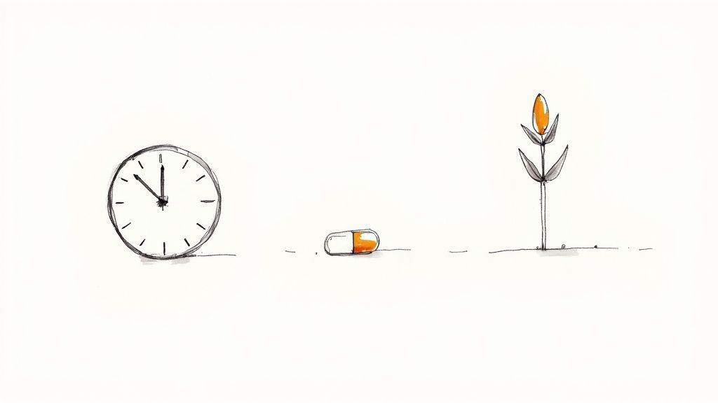 A calendar with one day circled, representing a once-a-day medication schedule.