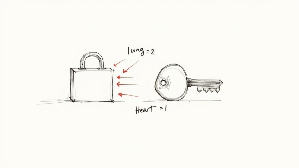 A diagram showing a key (albuterol) unlocking airways, with a similar lock on a heart nearby.