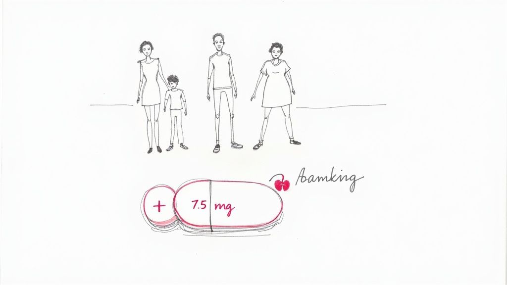 A kind doctor discusses medication with an older patient and their family caregiver.