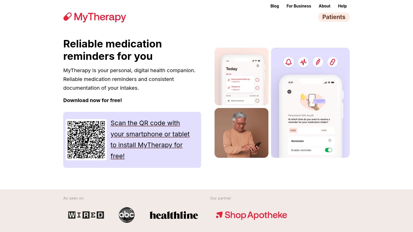 MyTherapy app interface showing health tracking features