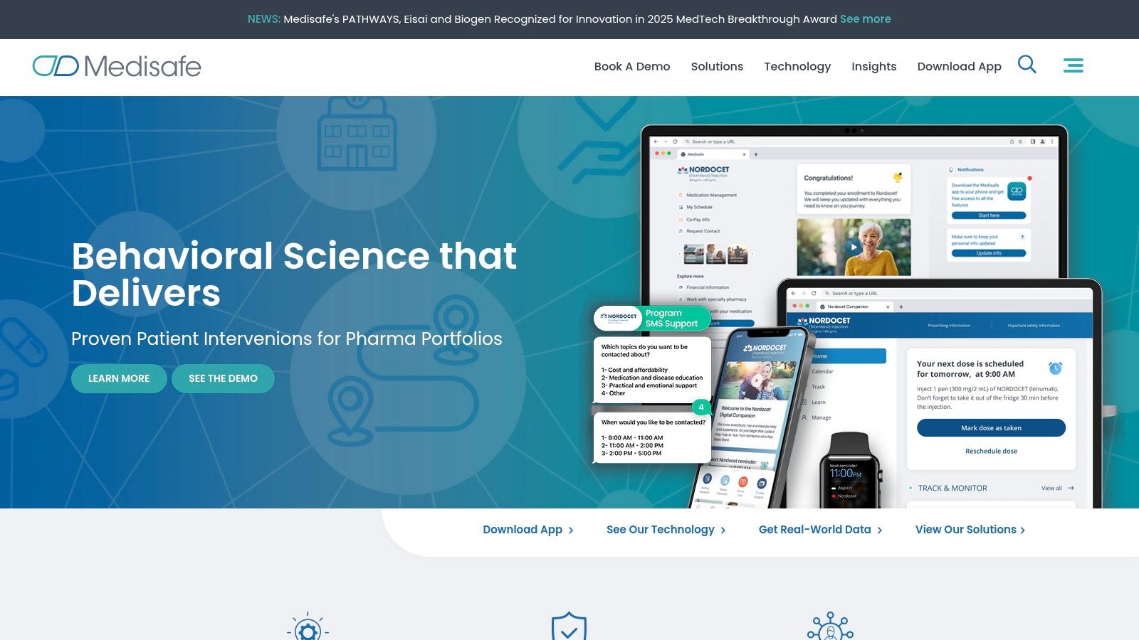 Medisafe app interface showing medication schedule and reminders
