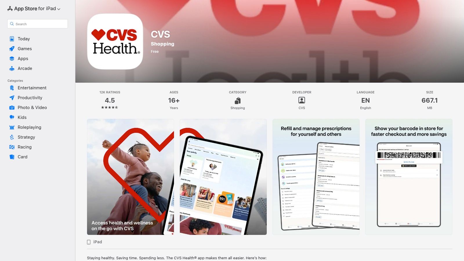 CVS Pharmacy app showing prescription management and refill options.