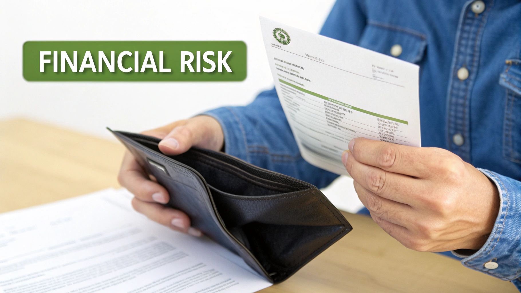 An infographic showing a large medical bill next to a small piggy bank, visualizing the overwhelming cost of healthcare without insurance.