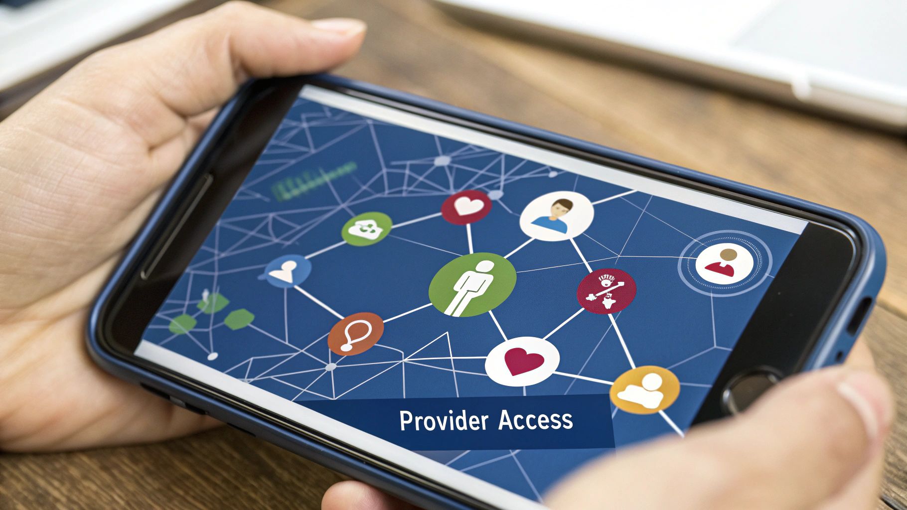 A doctor reviewing a chart with a patient, illustrating provider access.