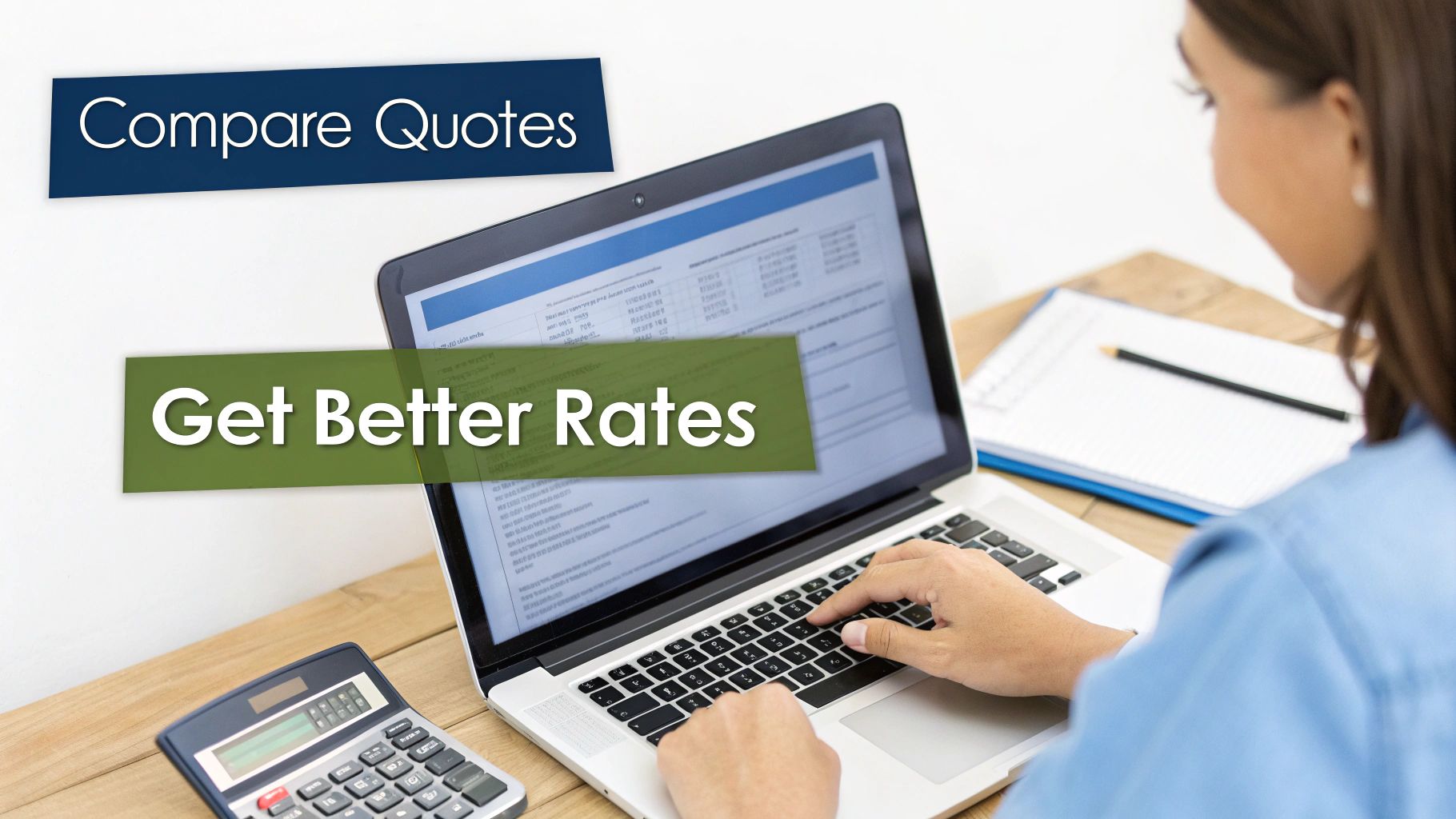 A person using a calculator with insurance documents and a laptop, symbolizing the process of finding cost-effective coverage.