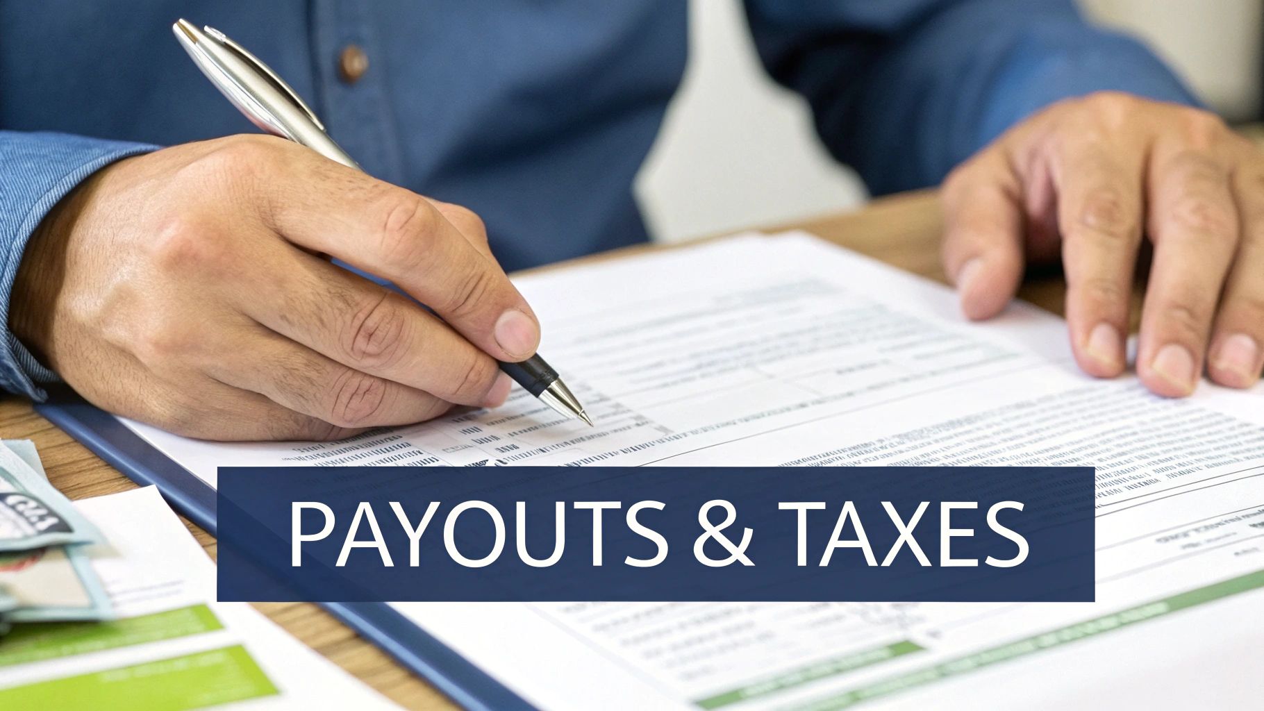 A person signing official documents, symbolizing the claims and payout process for life insurance.