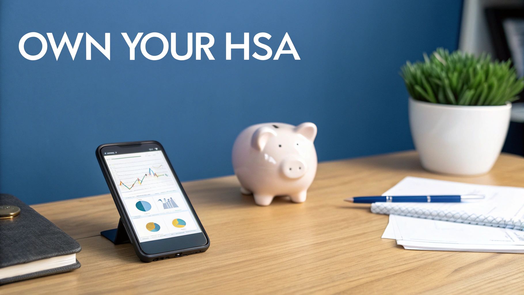 An image illustrating the concept of a Health Savings Account, with a person icon adding money to a growing plant inside a piggy bank, symbolizing long-term savings and investment growth.
