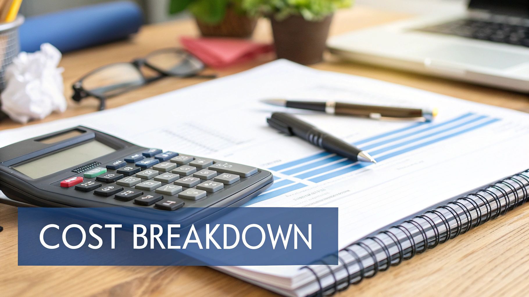 A person using a calculator to figure out insurance costs, symbolizing the cost of a waiver of premium rider