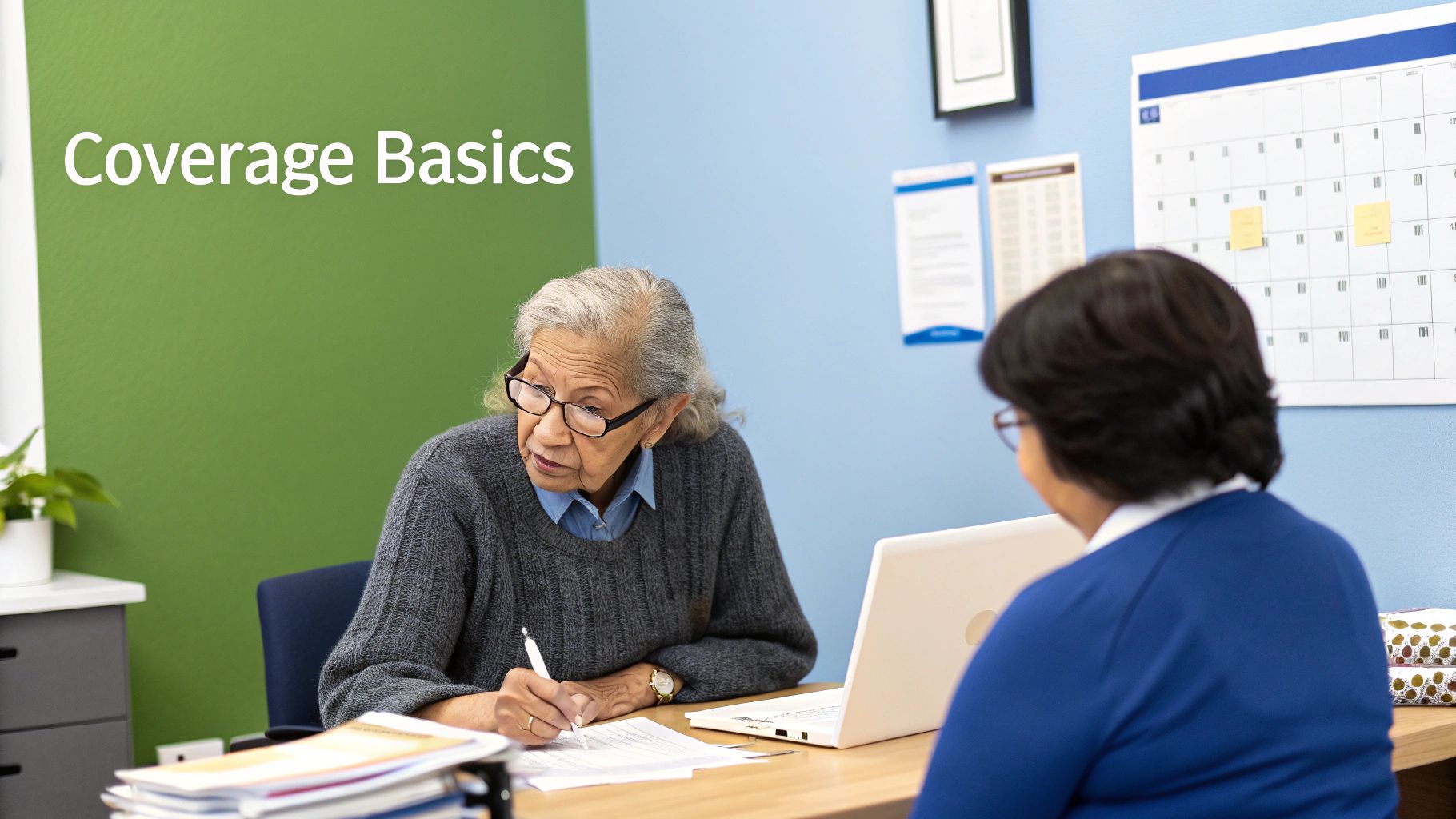 A split image showing a senior couple smiling on one side and a young family on the other, representing the different demographics for Medicare and private insurance.