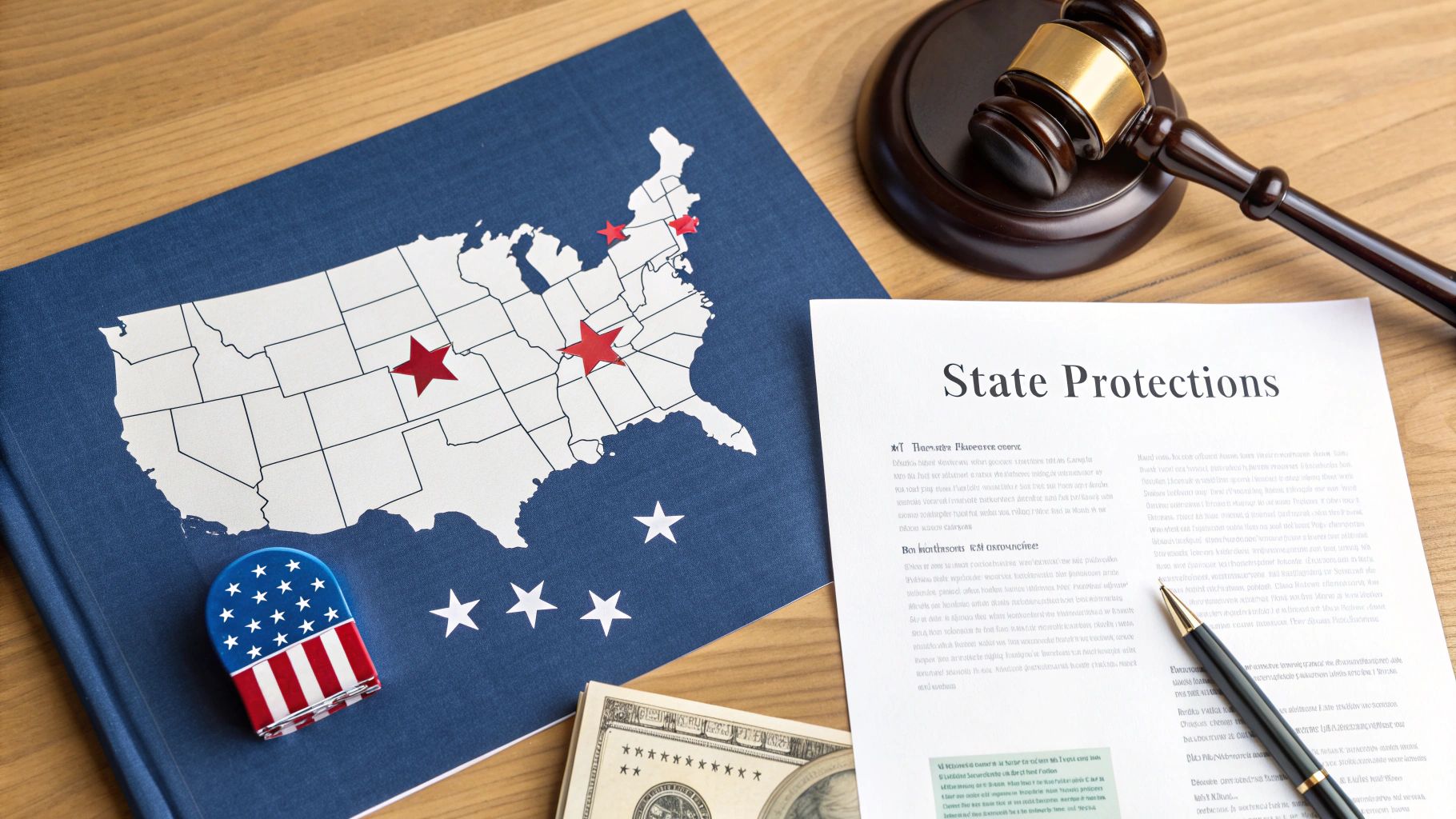 A map of the United States with some states highlighted in green, symbolizing legal protections.