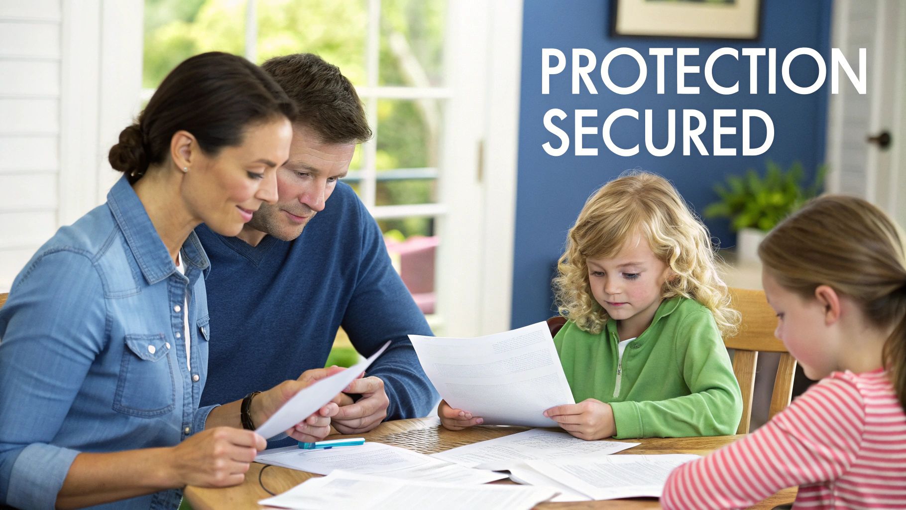 A protective umbrella shielding a document, symbolizing how a waiver of premium rider protects a life insurance policy