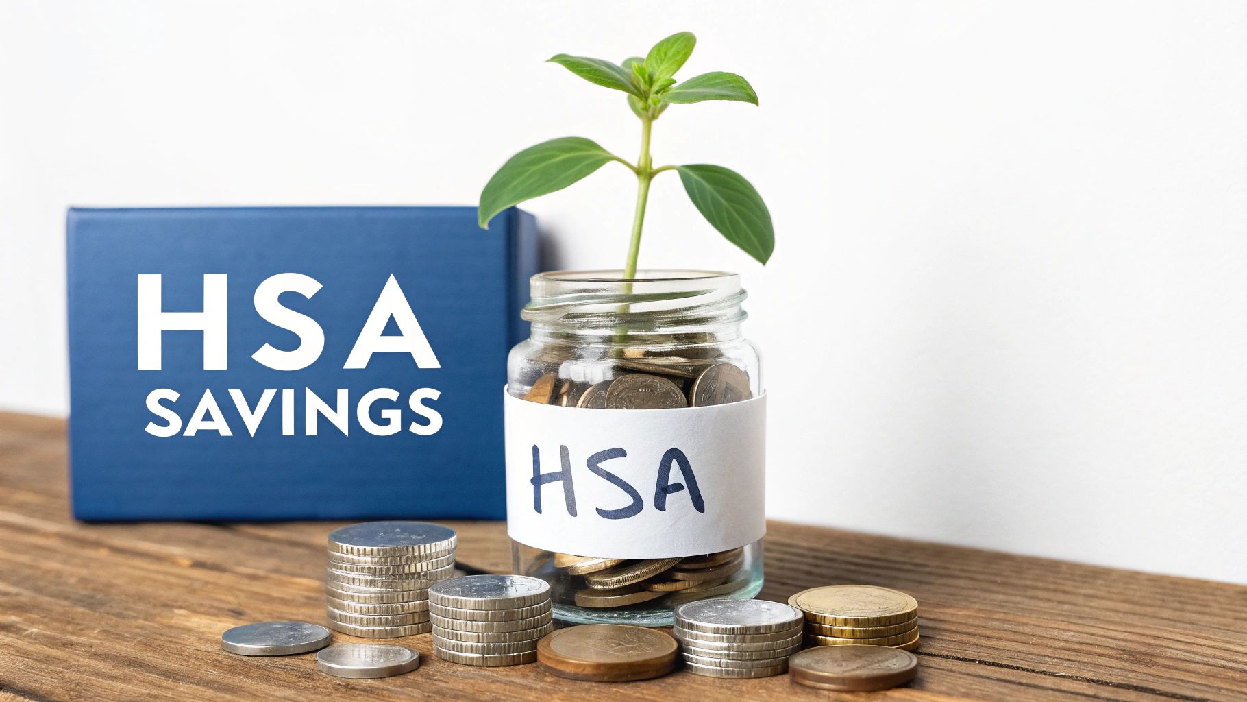 Person putting a coin into a piggy bank with a plus symbol, representing tax-advantaged savings for healthcare.