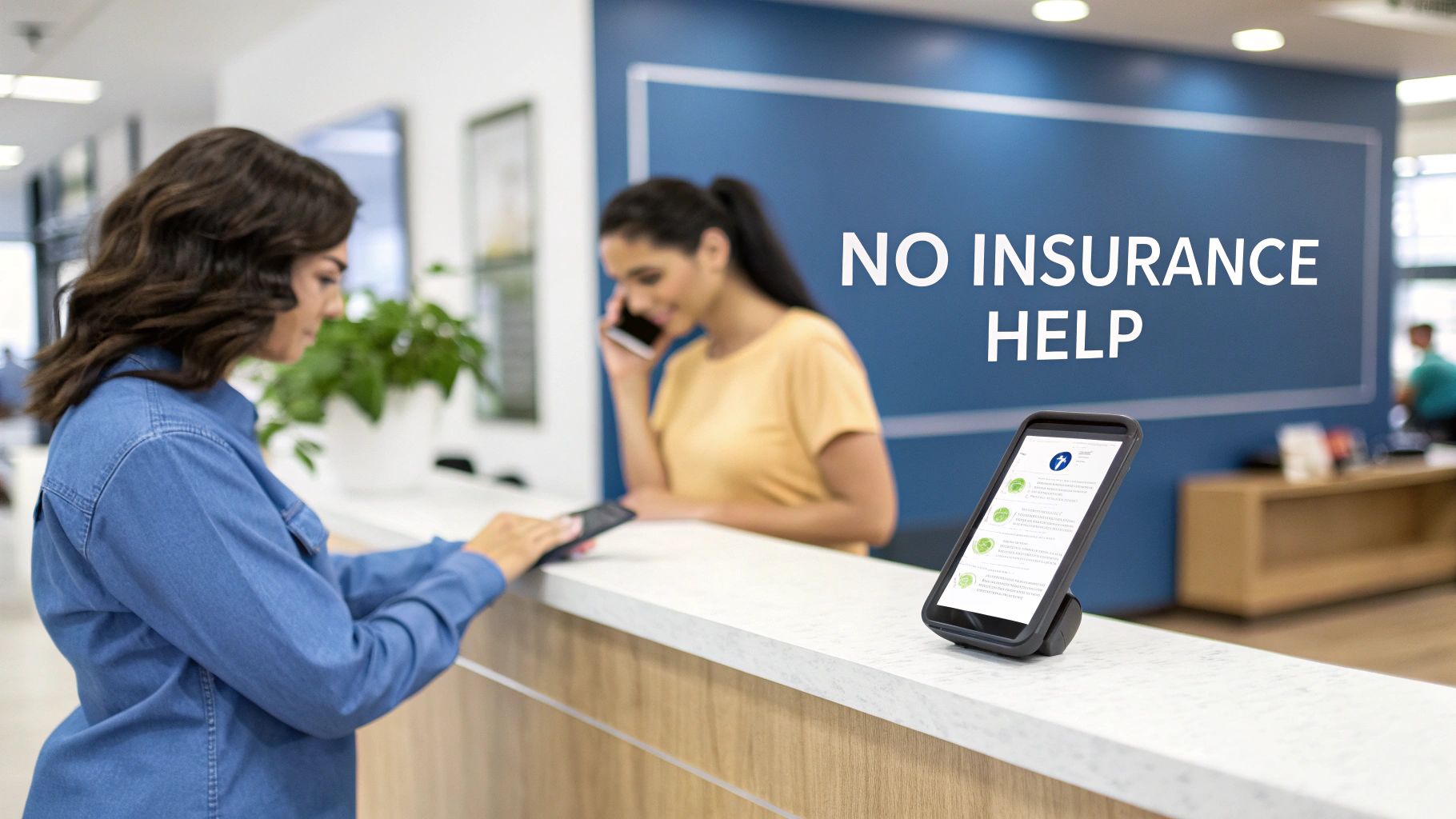 A doctor reviewing a chart with a patient in an examination room