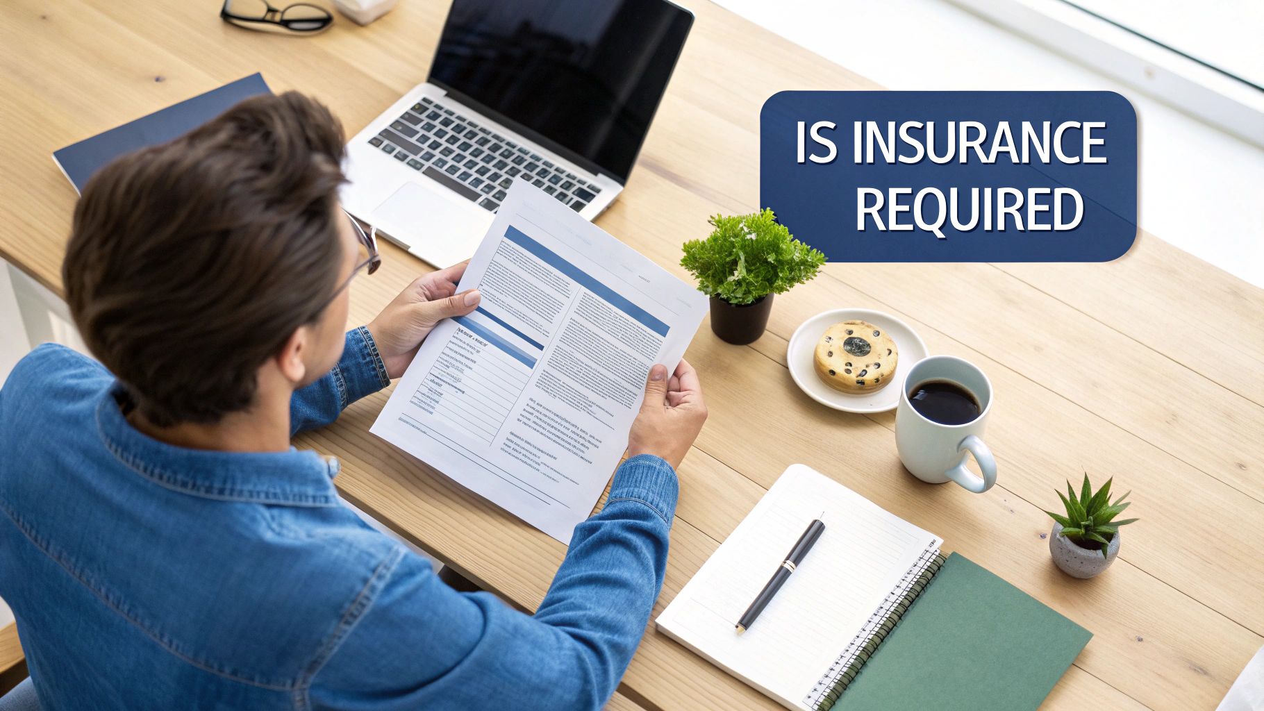 A person sitting at a desk with a laptop, looking at health insurance information on the screen, feeling informed and in control.