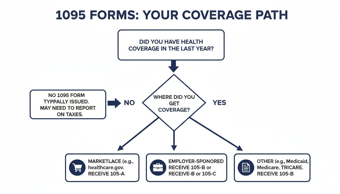 Flowchart explaining which 1095 forms to expect based on health coverage source.