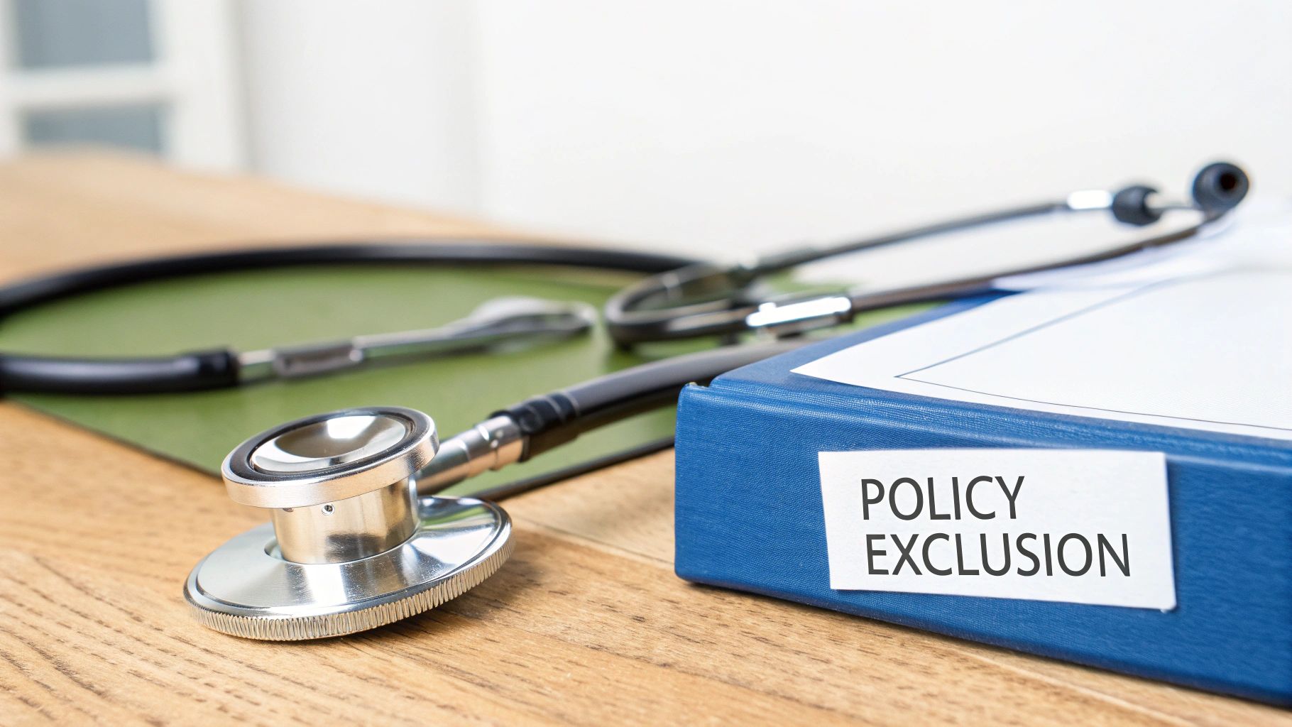 A policy document with a red stamp that says "Excluded," illustrating a claim denial based on policy exclusions.
