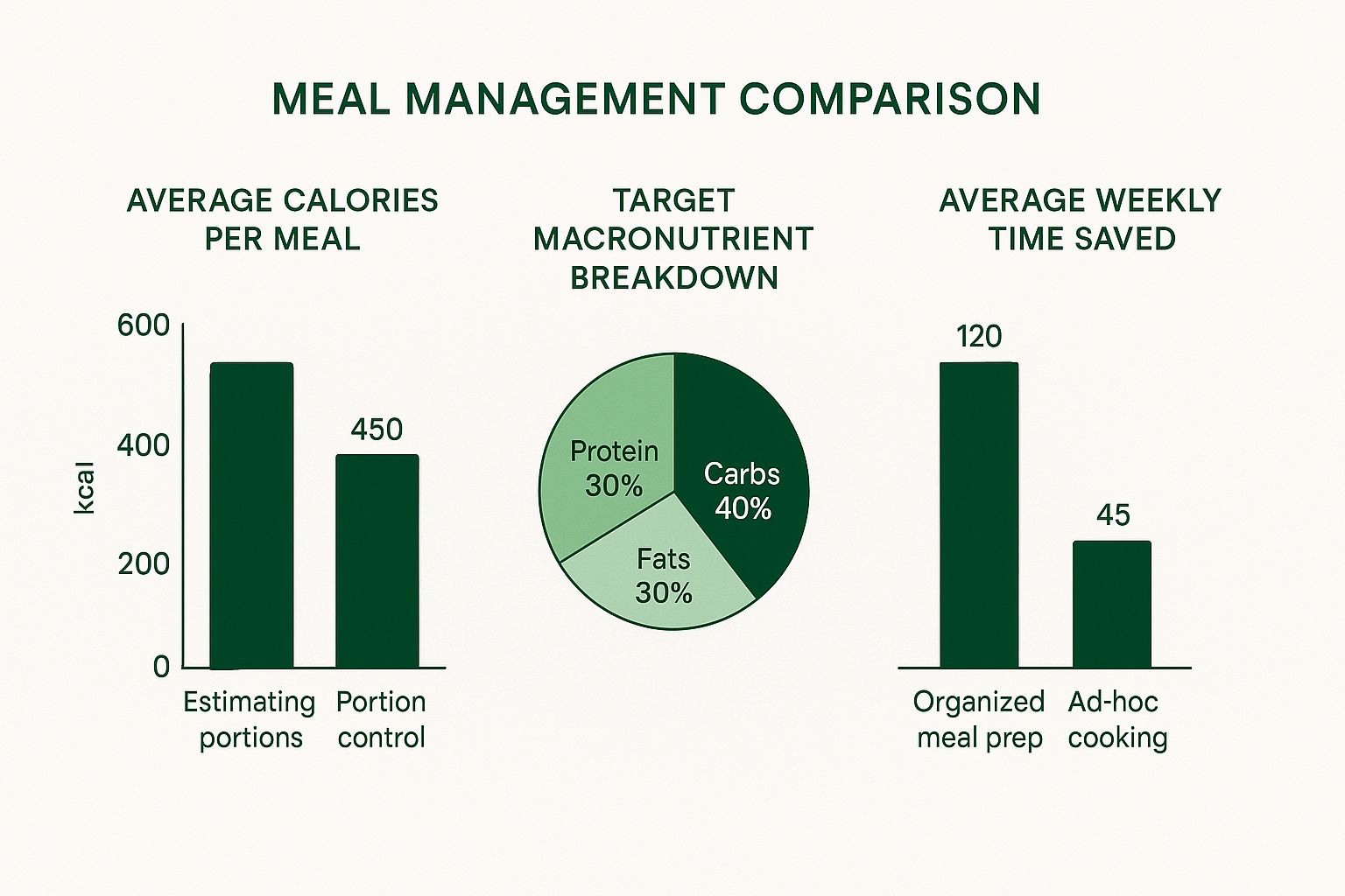 Infographic comparing the benefits of using portion control meal prep containers versus estimating portions