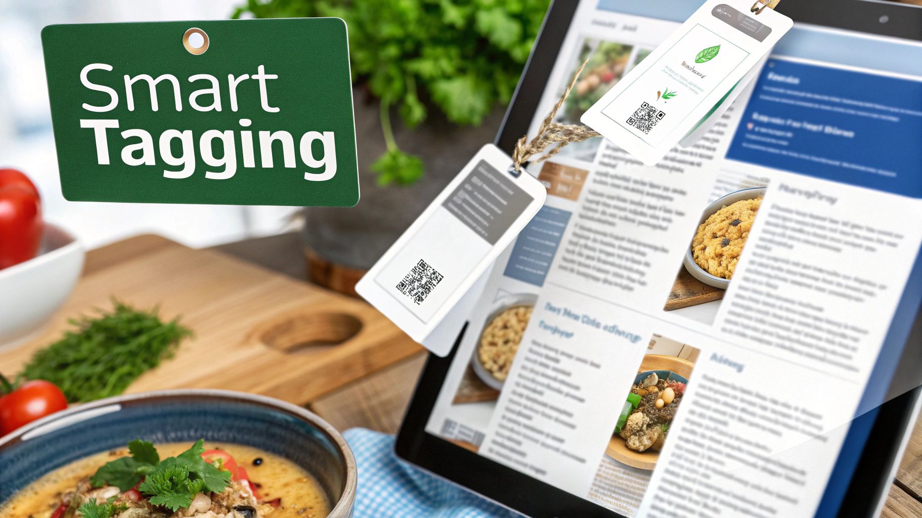 A woman planning meals on a tablet.